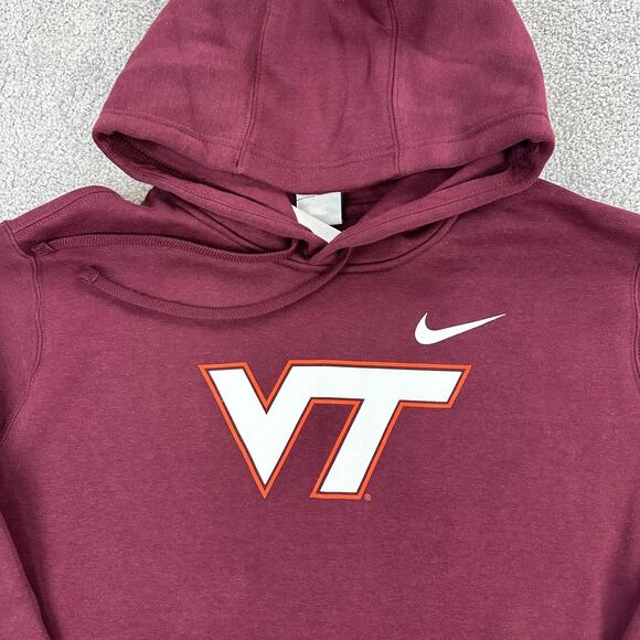 Virginia Tech Hokies Hoodie Mens Medium Maroon NCAA Football Nike Pullover VT - Picture 3 of 9